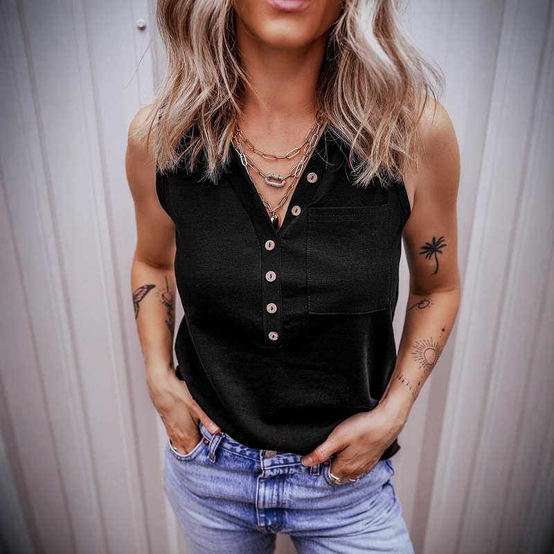 Summer New Solid Color Versatile V-Neck Vest for Women 2025 Independent Station Casual Loose Sleeveless Pullover Top for Women