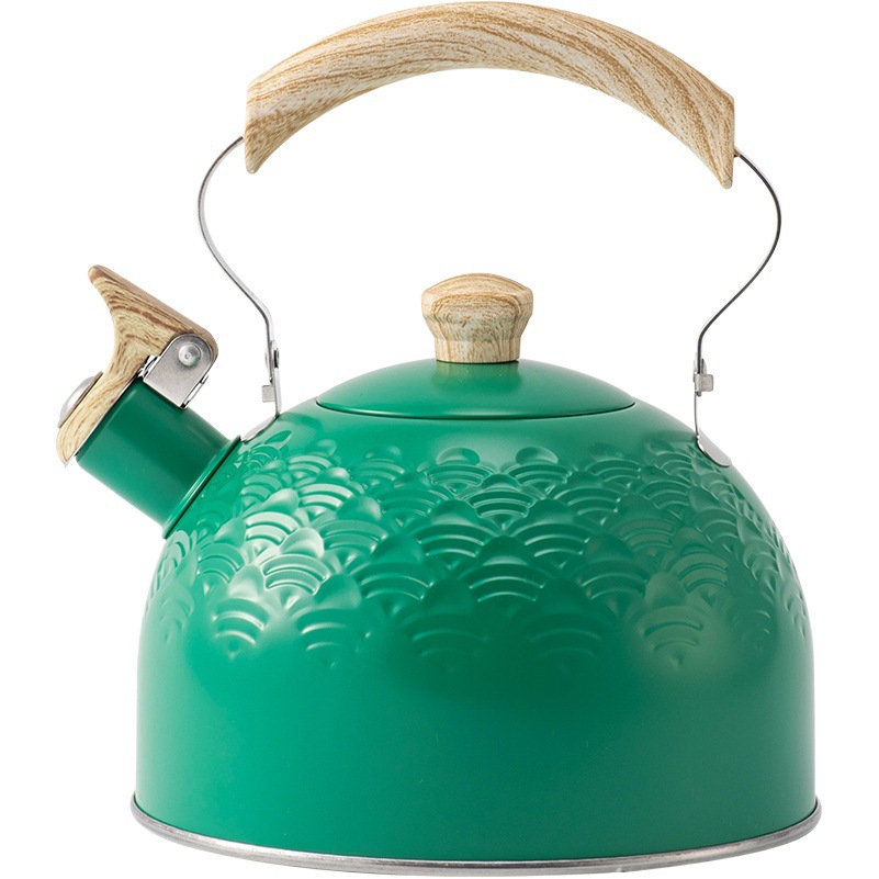 Cruz-frontera silbato creativo hervidor original de estilo europeo auspicioso nube patrón de acero inoxidable hervidor de agua 2.5L menta verde olla de sonido