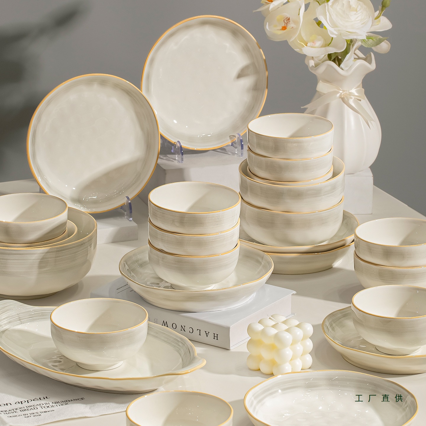 High-End Dishware Set for Home Use 2025 High-Looking Simple Tableware Simple Ceramic Dishes Bowls and Chopsticks Housewarming Bowls