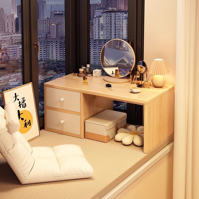 베이 창 드레싱 테이블 간단한 크림 스타일 메이크업 테이블 2025 새로운 드레싱 테이블 침실 드레싱 캐비닛 메이크업 거울