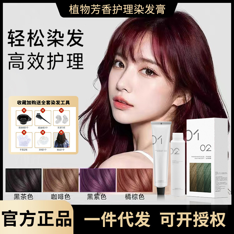 Household free bleaching whitening hair dye set cover white hair hazelnut gray brown fashion color plant hair cream factory wholesale
