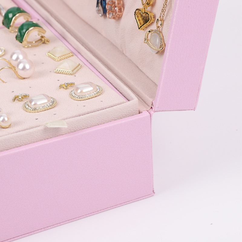 Caja de joyería de doble capa de gran capacidad pendientes de joyería accesorios para el cabello caja de almacenamiento anillo collar pendientes pulsera oreja stud caja