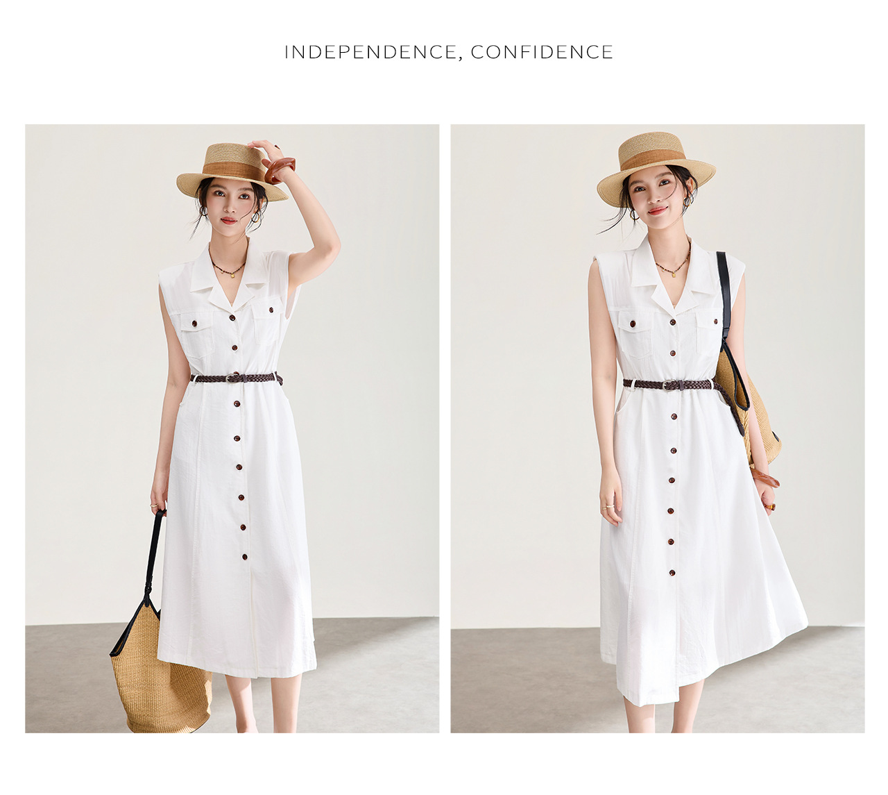 Đầm nữ không tay cổ vest ôm eo phong cách cổ điển — xanh đậm chi tiết 13