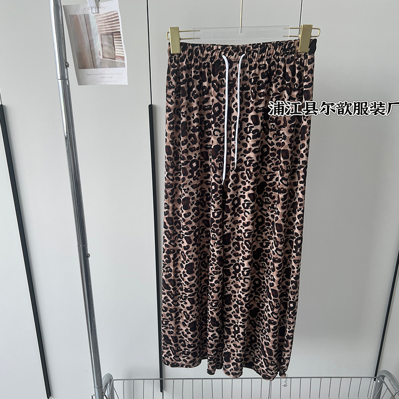 Nueva pintura de tinta china, pantalones anchos de seda de hielo y nieve, pantalones de pierna ancha delgados de verano para niños, cintura alta, pantalones de pierna recta casuales delgados