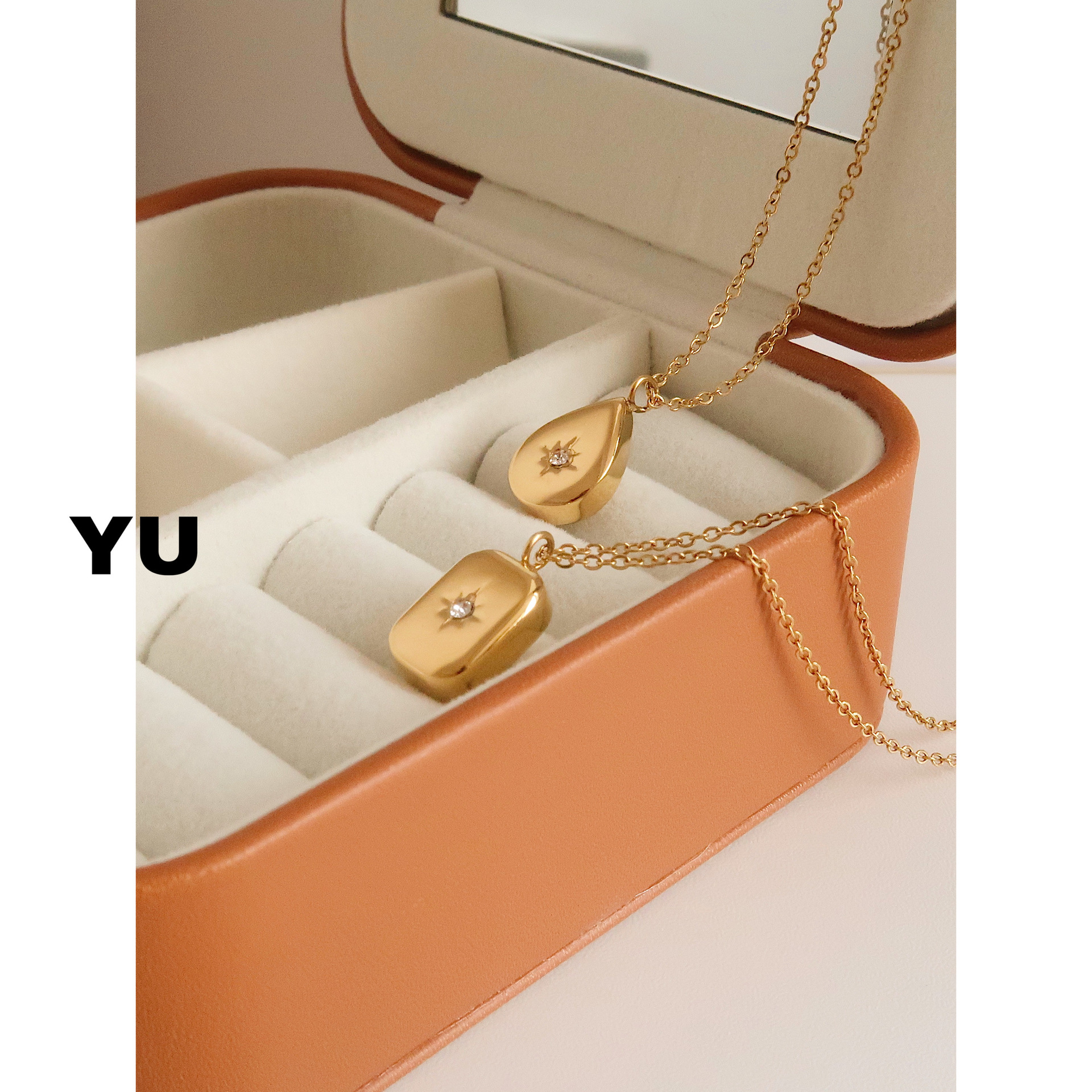 Pendant Necklace Classification Simple Style Square Star Water Droplets Titanium Steel Plating Inlay Rhinestones Pendant Necklace