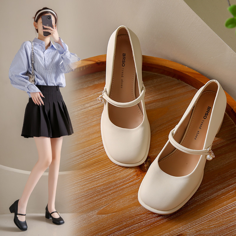 French Style Gentle Evening Breeze Mary Jane High Heels Women's Chunky Heel Spring and Autumn Dress Summer 2025 New Small Leather Single-layer Shoes