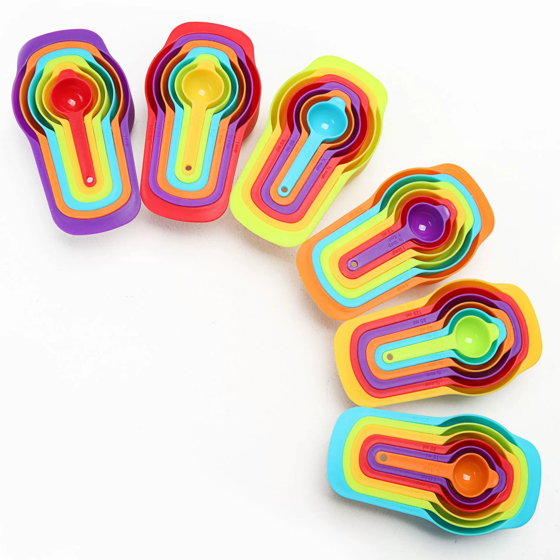 Measuring Spoon & Cup Set, 6-piece Plastic Nesting Measuring Kit, PP, random colors