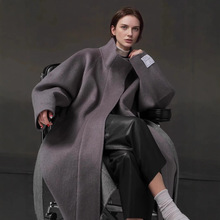 撞色双色立体剪裁大衣女毛呢外套直筒大衣秋冬新款24A0345