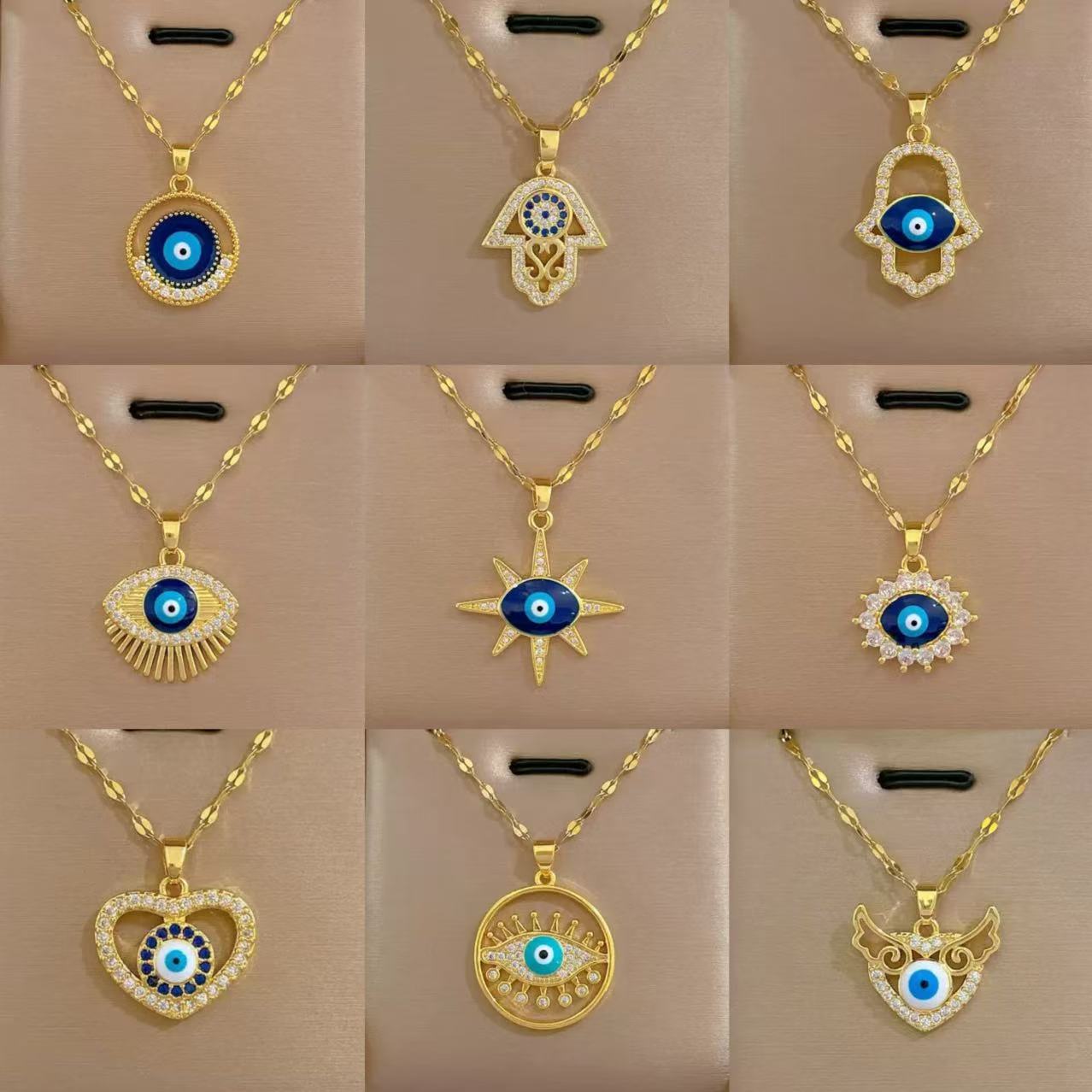 [Titanium Steel] Full Diamond Luxury Copper Plated Real Gold Color Preserving Devil's Eye Internet Celebrity Easiest for Match Exquisite Pendant Necklace Accessories