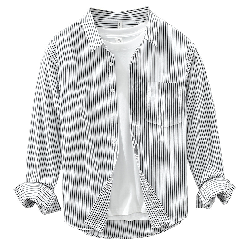 2117 vertical striped long-sleeved shirt men's casual tide shirt Japanese loose long-sleeved shirt jacket a generation._voghion.com