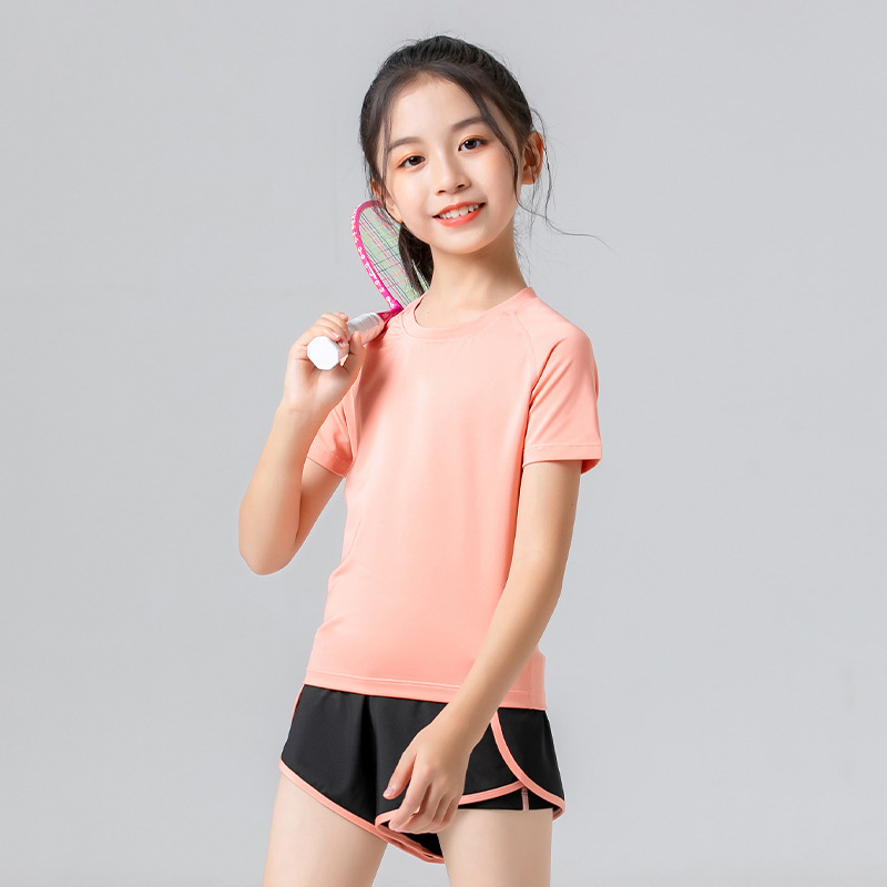 New summer girls' yoga wear, children's running elastic quick-dry T-shirt, sportswear for older children, boys' fitness wear