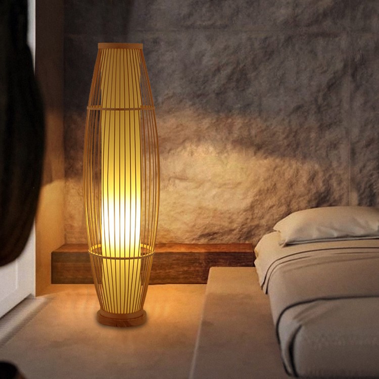 Lámpara de piso japonesa estilo chino Zen bambú sala de estar dormitorio decoración de estudio residencial simple retro cabecera lámpara de escritorio