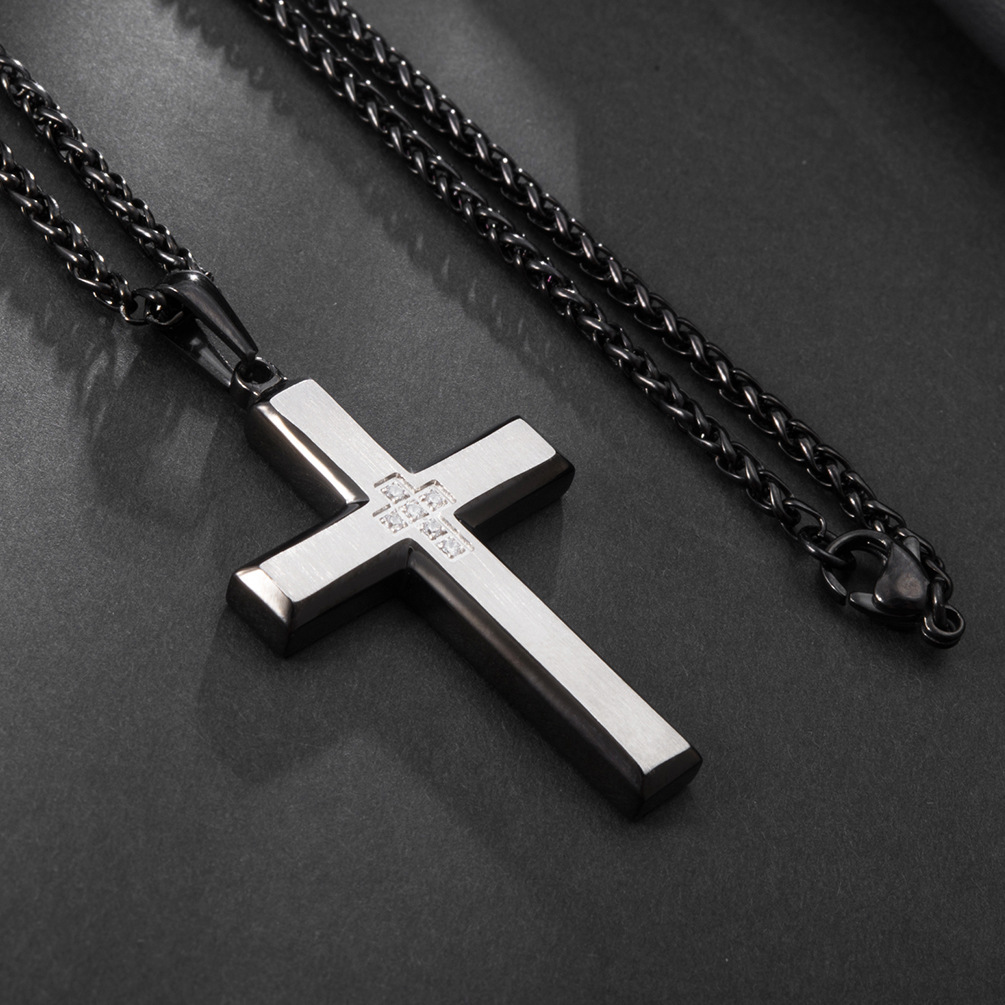 New Stainless Steel Men's Necklace with Diagonal Edge Clothing Cross for Men and Women's Couple Pendant Accessories_voghion.com