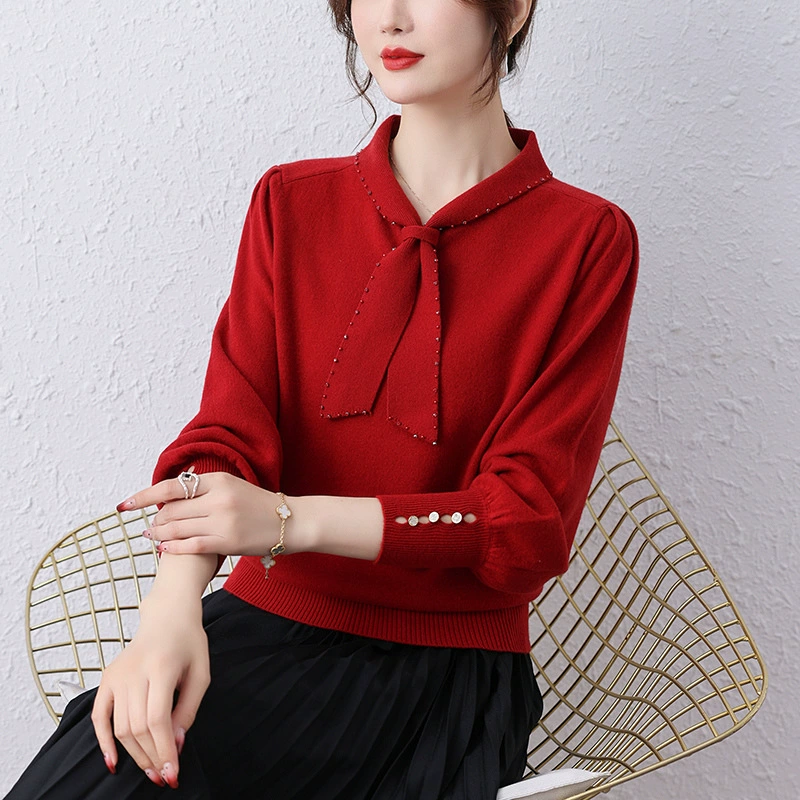 100 чистый шерстяной свитер 2023 свитер с плавающим воротником нижняя рубашка в западном стиле мама зимний внутренний свитер