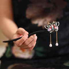 蝴蝶设计檀木发簪女古风日常盘发簪新中式高级感发簪发钗头饰簪子