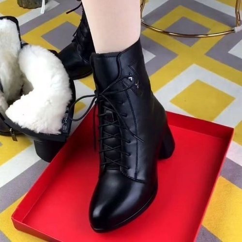  Autumn/Winter Genuine Soft Leather Fashion Martin Boots for Women, Non-slip Thick Heel, Non-slip Warmth, Anti-cold Pointed-toe Women's Short Boots
