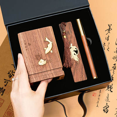 Solid Wood Pen Box Gift Box Light Luxury Office Desktop Storage Retro Guofeng Ornaments Teacher's Day Gift Customization