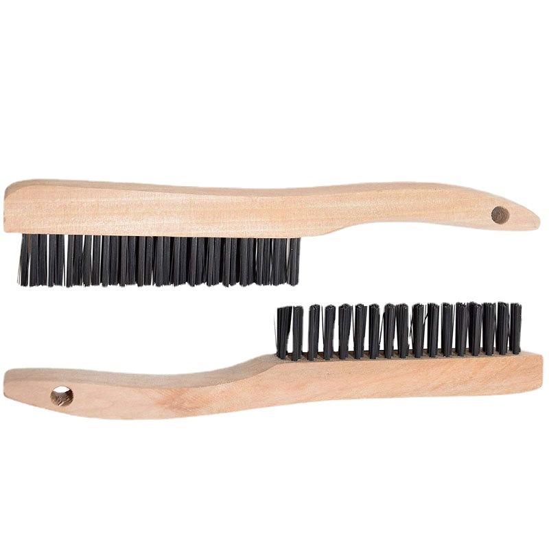 Nueve caballo de alambre de acero al carbono cepillo de rasguño de alambre de acero inoxidable mano curvada 14 pulgadas mango de madera grande Haya madera de caucho de abedul