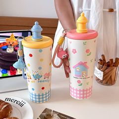 女の子向けのクリエイティブな大容量魔法瓶カップ、新しい保冷コーヒーカップ、ポータブルティーバンク、見栄えの良いストローカップ