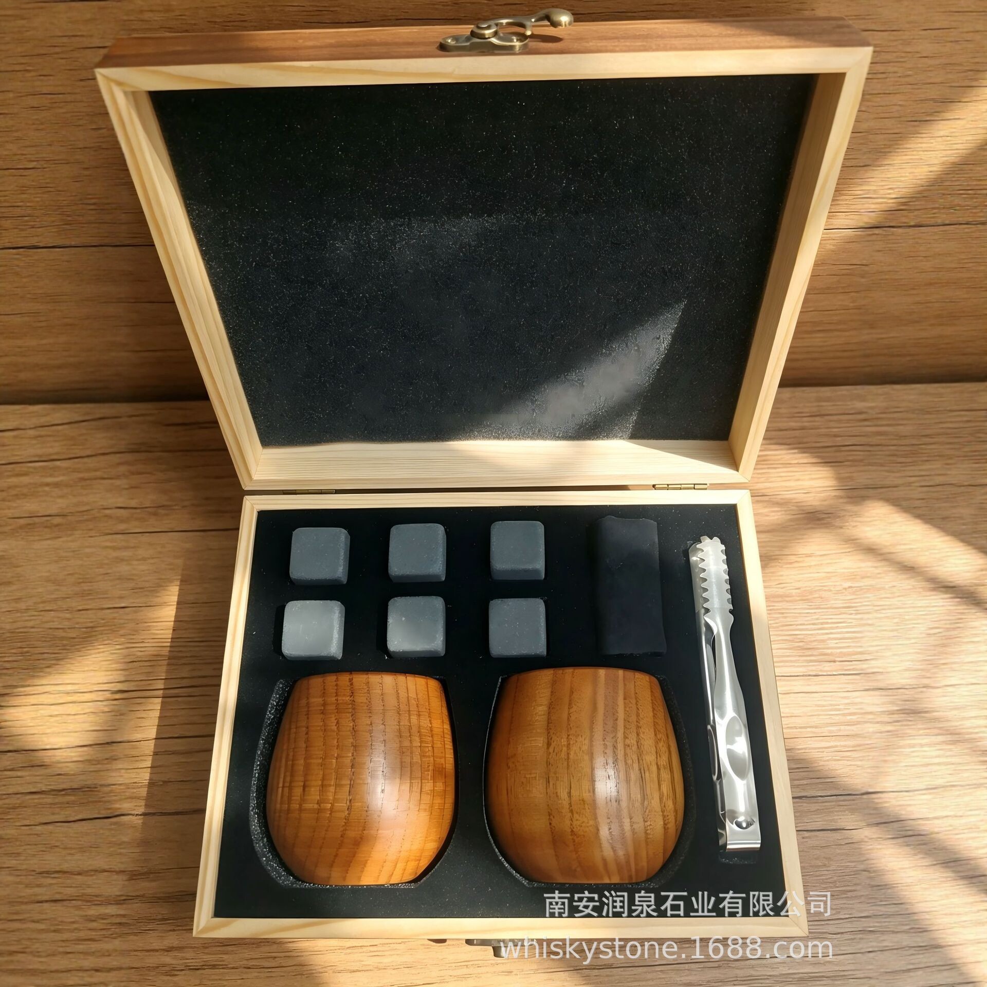 Whiskey Ice Stone Gift Box Set Whiskey Wooden Cup 6 Natural Granite Ice Stones Solid Wood Box Tasting Set
