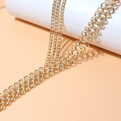 European and American cross-border minimalist multi-layer personalized retro body chain, exaggerated geometric pearl teardrop-shaped waist chain 19680