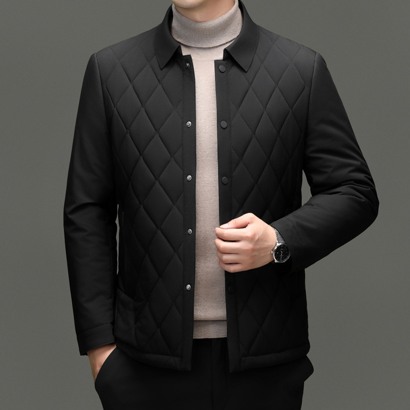 2025冬季新款中年男士翻领菱形格子棉衣外塔爸爸装休闲时尚上衣服