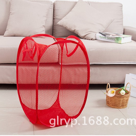 Directo de fábrica nueva cesta de lavandería de malla plegable de color sólido cesta de lavandería de almacenamiento transpirable cesta de almacenamiento de artículos diversos de juguete