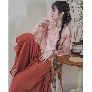 Summer New Artistic Two-Piece Set New Chinese Style Top Travel Design Niche Women's Wide-Leg Pants Suit Women