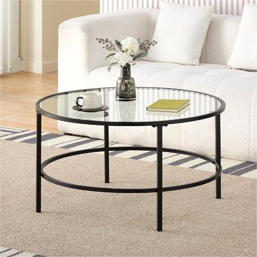 Mesa de café de vidrio templado mesa de café de lujo ligero de alta sensación mesa de café de borde redondo moderno simple