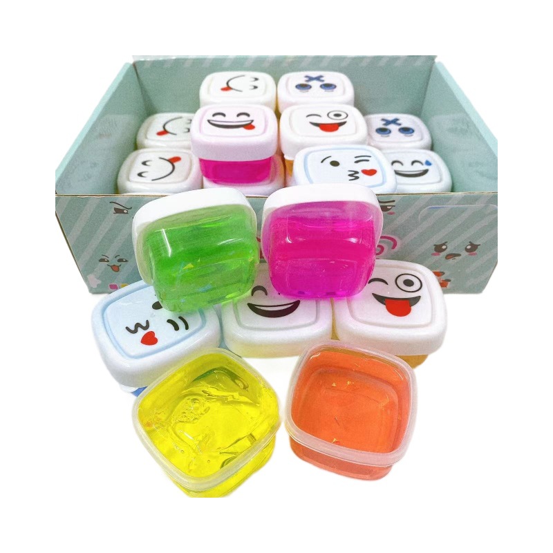 Nuevo paquete de emoticonos de cara sonriente de 24 entrada, pegamento espumoso, lodo de color slime, pegamento M, arcilla de cristal, juguetes para niños de bricolaje al por mayor
