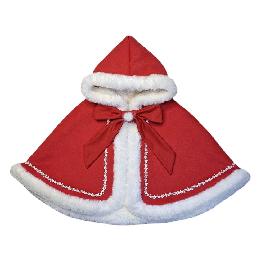 Girls' Cloak Winter Baby's Cloak Korean Style Thickened Children's Jacket Fleece-Lined Shawl Fur Collar Christmas Clothes