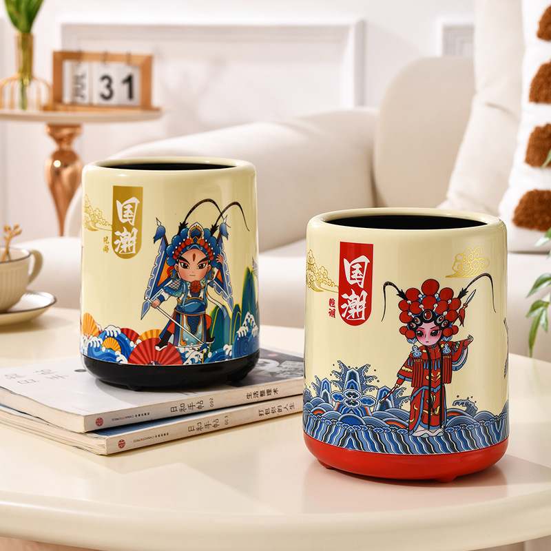 Desktop Storage Box Sundries Storage Can Trash Can Chinese Tide Style Makeup Pen Cute DIY Desktop Garbage Can