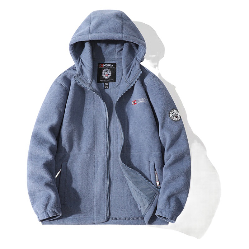 Outdoor hooded cotton-padded coat, double-layer fleece-lined thickened cotton-padded coat for men and women