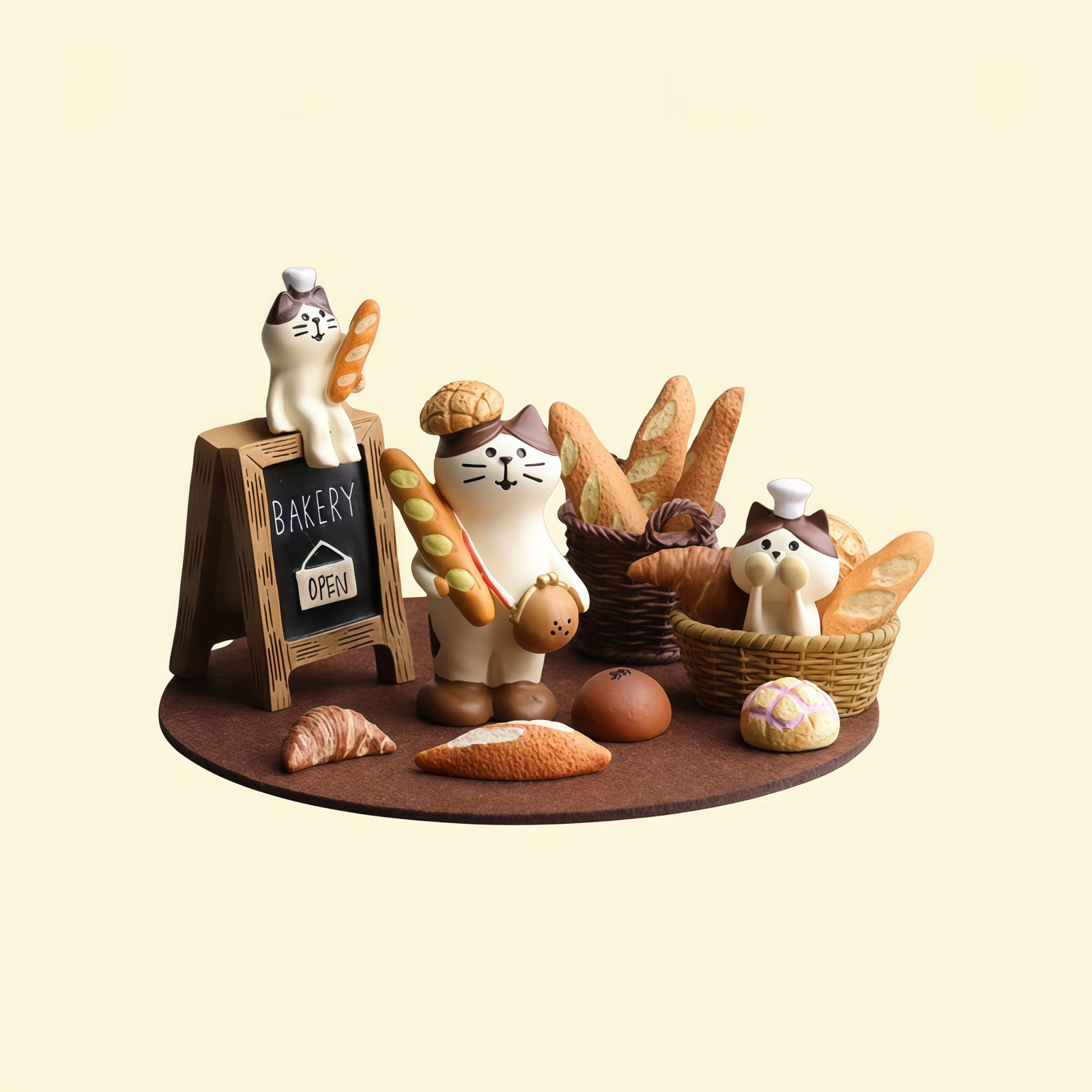 Japanese-Style Zakka Cat Figurines Handmade Ornaments Baguette Bread Baking Coffee Decoration Resin Mini