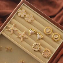 跨境欧美新款珐琅镶嵌滴油耳钉不锈钢耳钉百搭精致时尚耳钉饰品