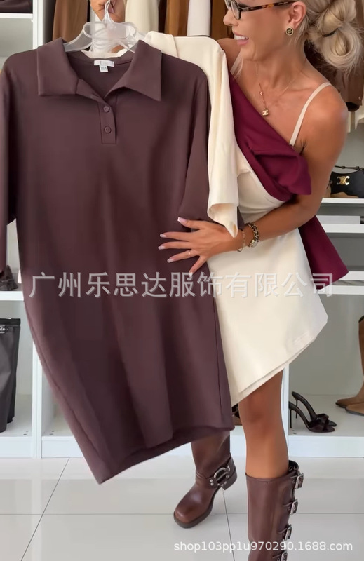 2025秋季新款欧美跨境亚马逊独立站女装纯色宽松衬衫大码连衣裙|undefined