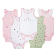 新生儿纯棉无袖包屁衣夏季5件套婴儿花边背心三角哈衣透气套装