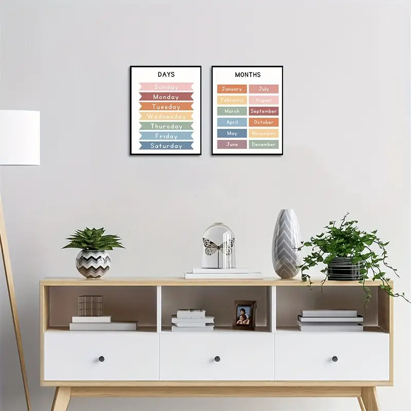 Set of 2 classroom decorations, sun and moon decorations, educational posters, homeschool printables