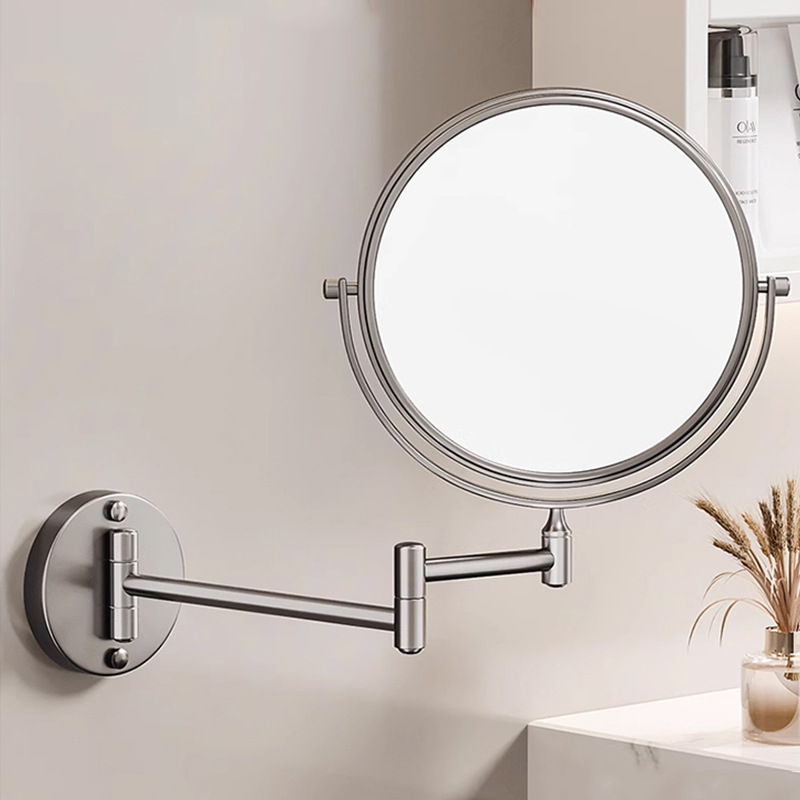 Bathroom Anti-fog Mirror Makeup Mirror Magnification Retractable Dressing Mirror Wall-mounted Folding Hotel Beauty Mirror Rotating Space Aluminum