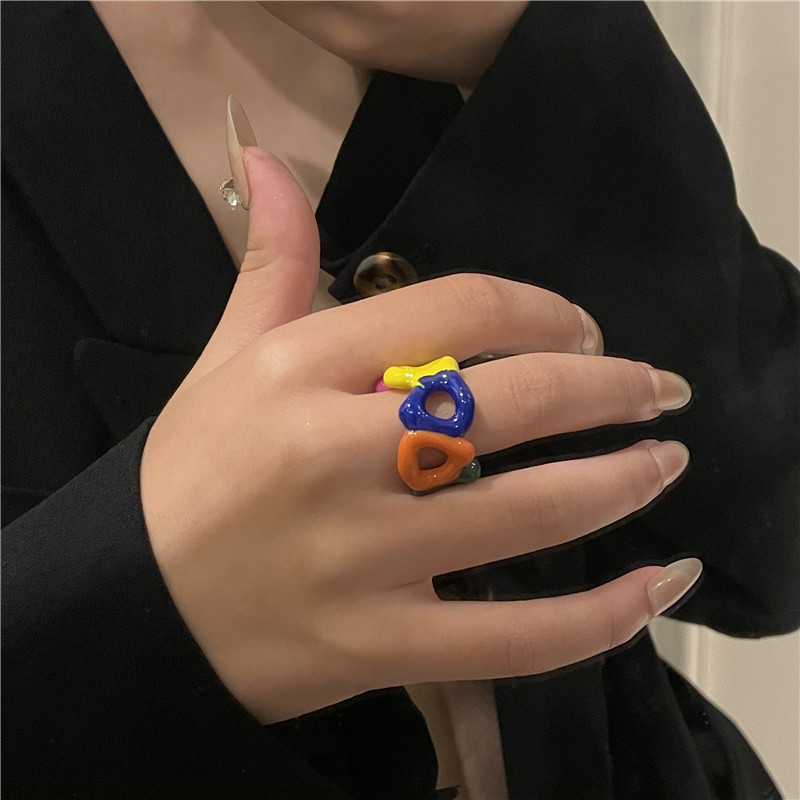 Koreanischer Neuer Süßer Spaß Doppelter Farböffnungsring Bonbonfarbe Sprühfarbe Tropft Ölfingerring display picture 4