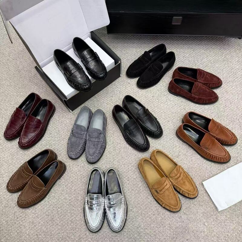 High-End New Full Genuine Leather Metal Buckle Loafers Round-Toe Cowhide Pleated Flats One-Leg Toe-Cap Casual Women's Shoes High-End New Full Genuine Leather Metal Buckle Loafers Round-Toe Cowhide Pleated Flats One-Leg Toe-Cap Casual Women's Shoes