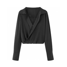 现货205秋季新款气质甜美风蕾丝刺绣拼接长袖短款衬衫女 AR503026