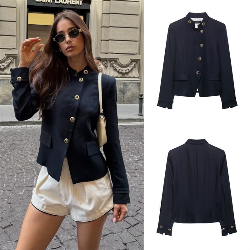 UNIZERA Women's 2026 Summer New Arrival Long Sleeve Stand Collar Slim Fit Blazer with Gold Buttons 2730564 UNIZERA Women's 2026 Summer New Arrival Long Sleeve Stand Collar Slim Fit Blazer with Gold Buttons 2730564
