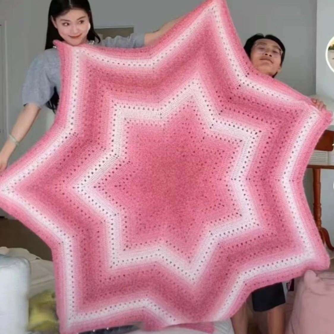 成品七星毯渐变色星星毯子手工diy编织网红同款七星毯坐垫毛毯