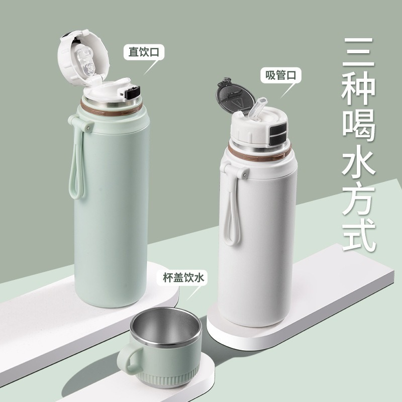 Chuangwu Society Taza de aislamiento térmico para niños, estudiantes de secundaria y secundaria 316 acero inoxidable taza de agua de paja especial para mujeres portátiles