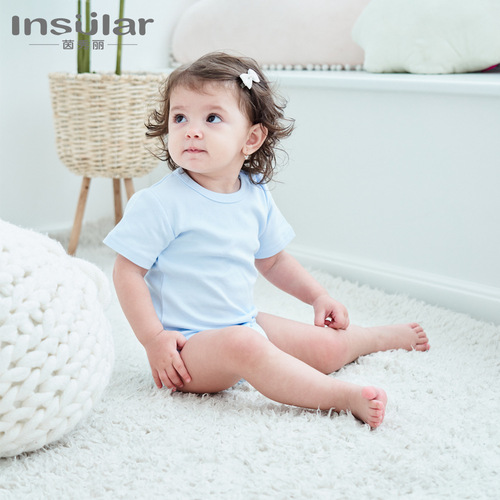 Baby shoulder fastener short sleeve triangle sleeper 100% cotton long sleeve baby pants long sleeve onesie crawling suit air conditioning outfit