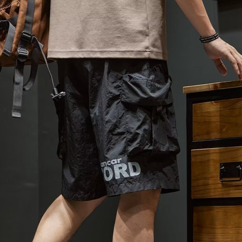 Japanese style workwear shorts for men, loose fit, quick-drying ice silk casual five-pocket shorts, summer thin model sports mid-rise pants
