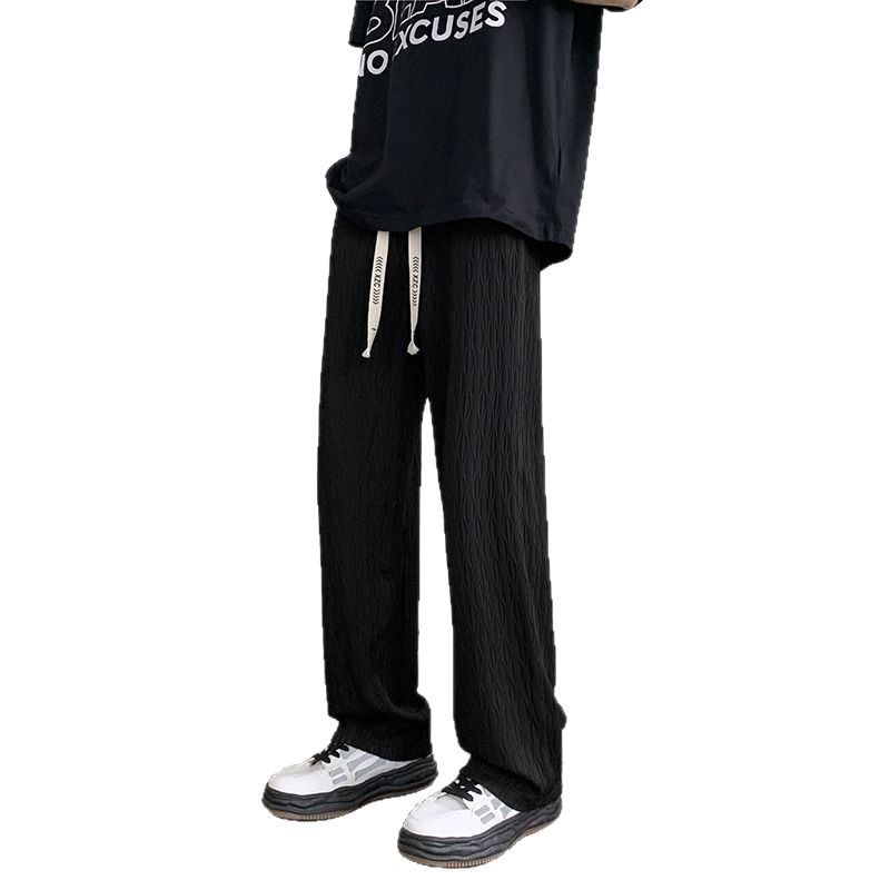 Pantalones casuales para hombres de verano delgados pantalones largos de seda de hielo de verano sensación de caída de moda de hombres pantalones de deporte de piernas anchas sueltas
