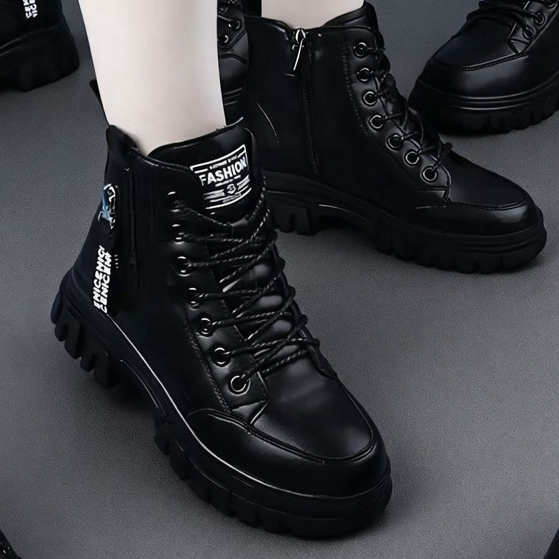 Soft Leather Boots for Women 2025 Autumn and Winter New Style Fleece-Lined Comfortable Versatile Short Boots British Style Women's Boots Cotton Boots Wholesale