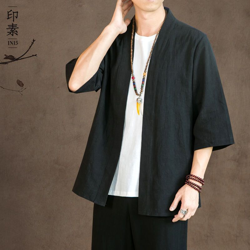 Antique Autumn Improved Hanfu Men's and Women's Young Fashionable Solid Color Linen Jacket Hanfu Men's Loose Cotton and Linen Cardigan